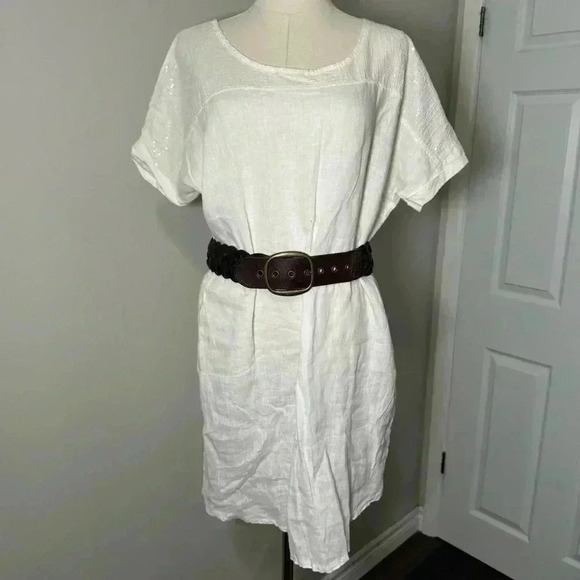 Italian linen Lungo L’arno boho glam shabby chic white dress with sequin details - Picture 2 of 8